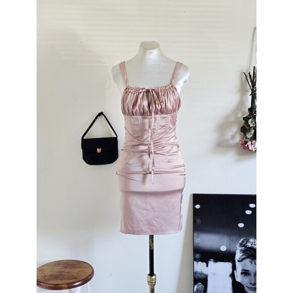 follow the sun Dresses & Skirts - Follow The Sun Pastel Pink Satin Bodycon Mini Dress Sexy Clubbing M